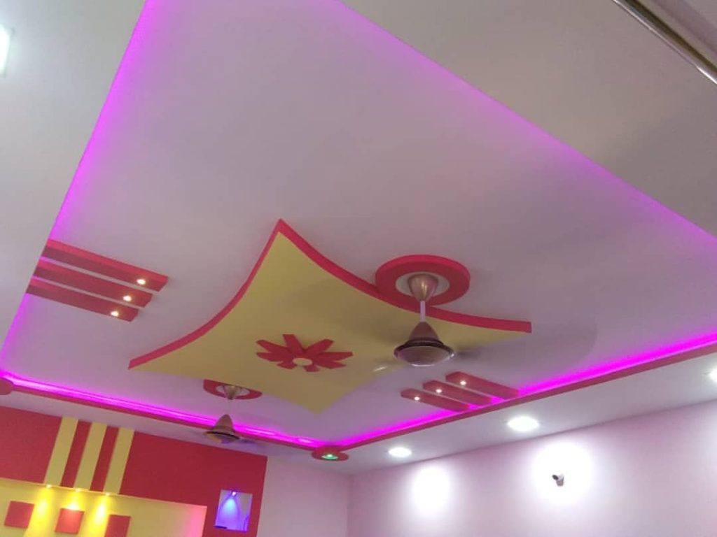 Simple POP ceiling design for hall with two fans