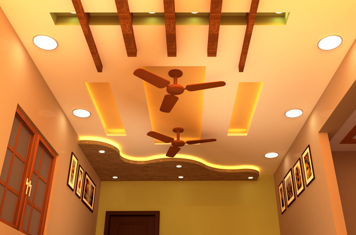 Pop Ceiling design For Hall With 2 Fans