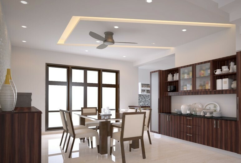 Dining False Ceiling Design with a fan